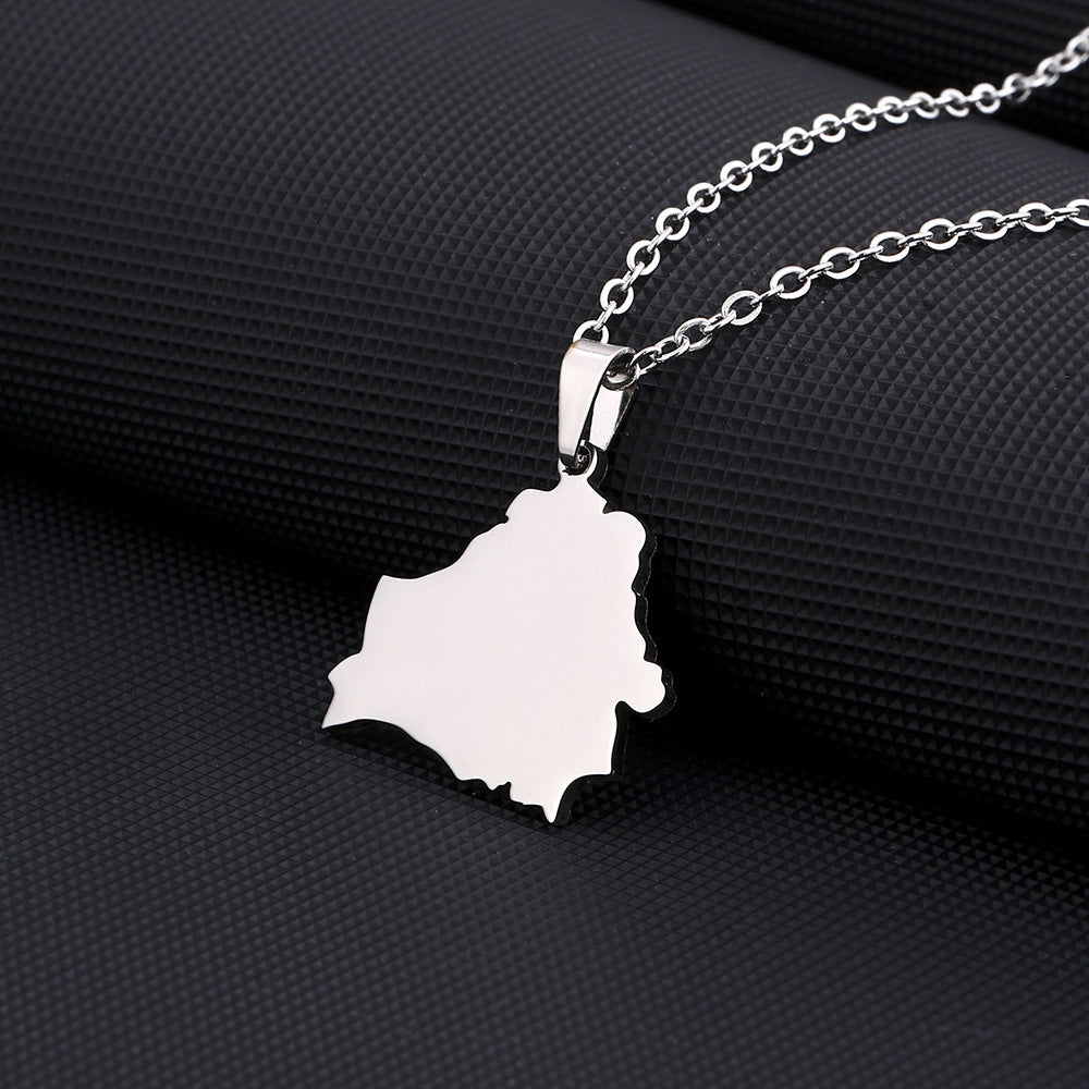 Women's & Men's Titanium Steel Hollow Gold Map Modeling Necklaces