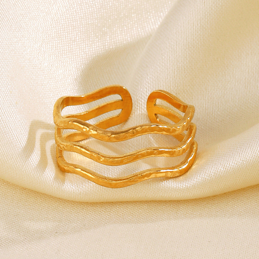 Women's Fashion Simple Style Line Open Personality Wave Rings