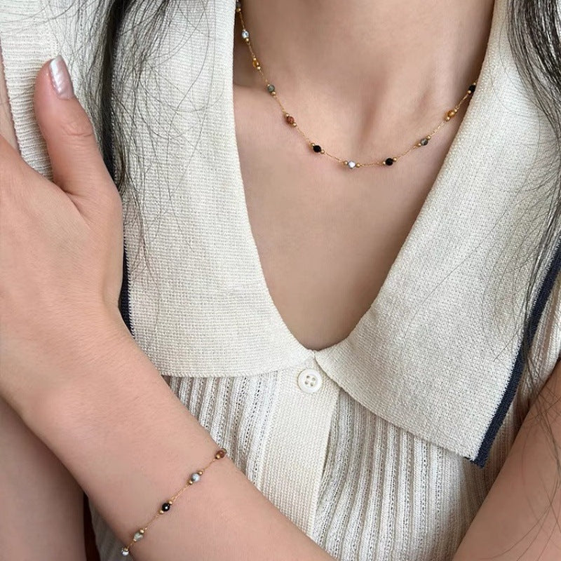 Natural Stone Stitching Spacer Beads Simple Bracelets