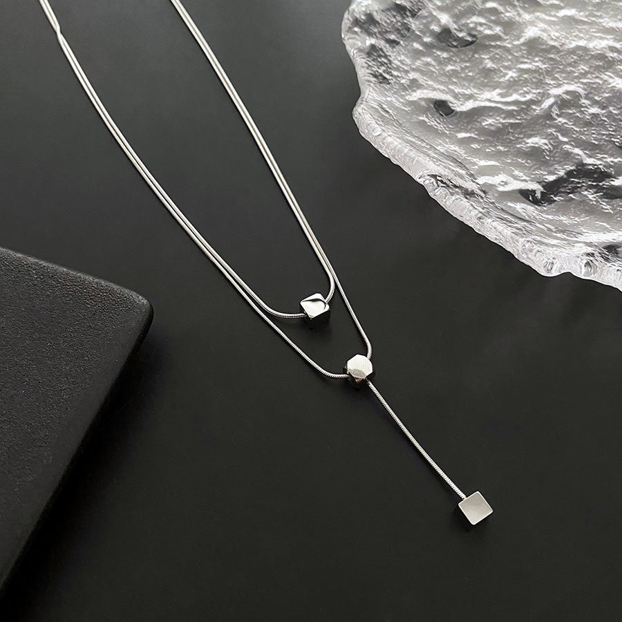 Women's Hip Hop Niche Clavicle Chain Double Layer Square Advanced Necklaces