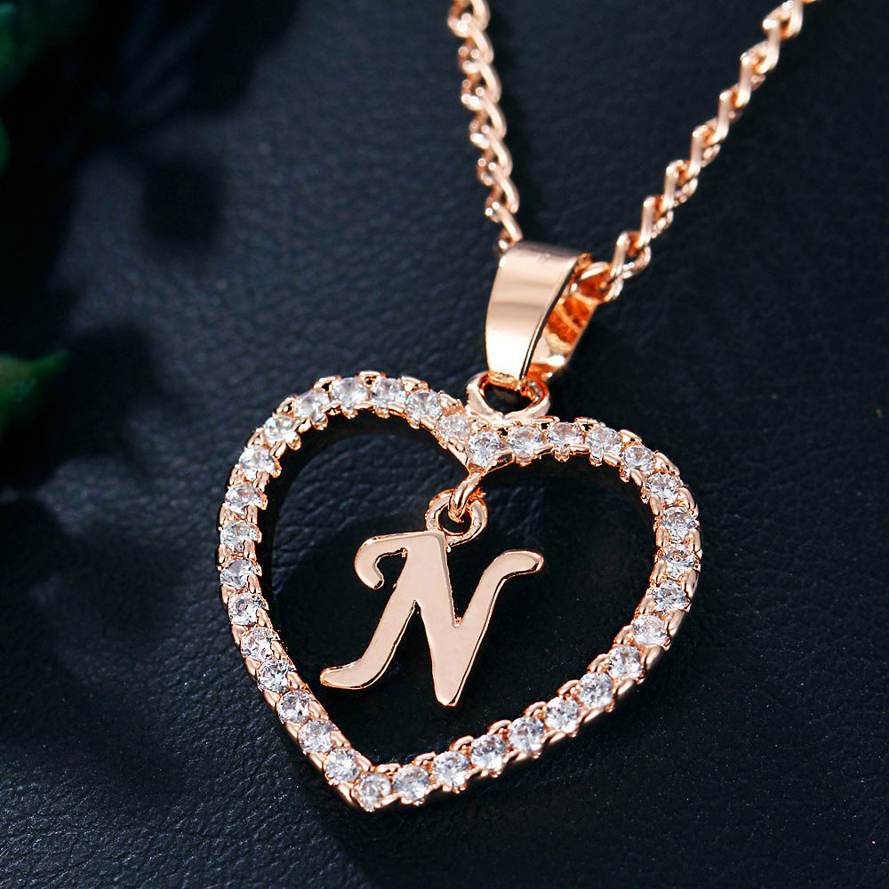 Letter Heart-shaped Zircon Jewelry Clavicle Chain Necklaces