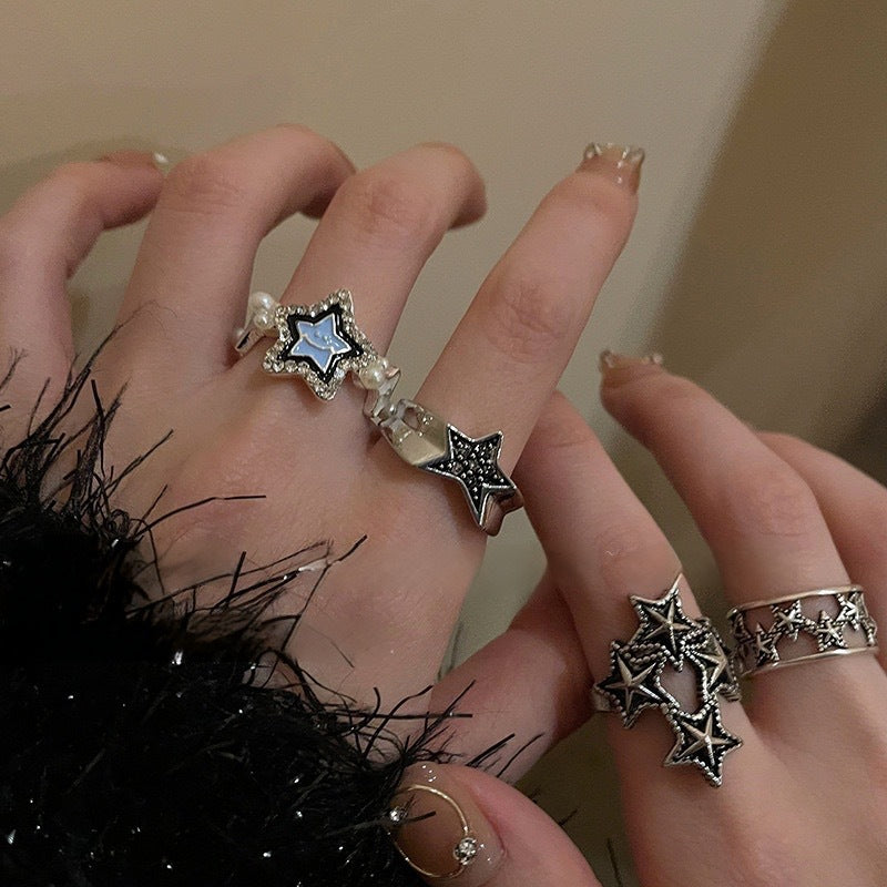 Women's & Men's Retro Distressed Niche Adjustable Opening Dark Rings