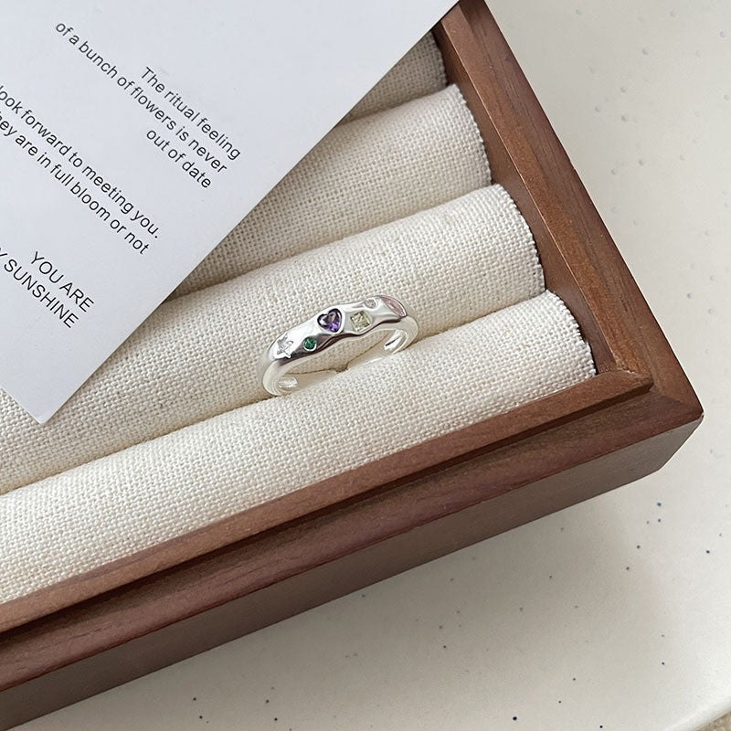 Women's Colorful Heart-shaped Zircon Style Combination Niche High Rings