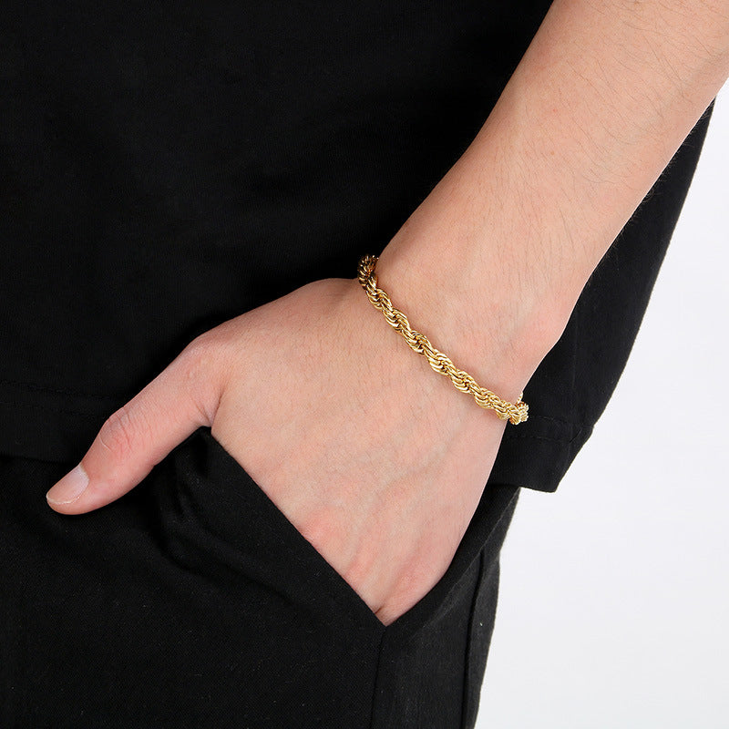 Women's & Men's Popular Simplicity Gold Stainless Steel Hemp Bracelets