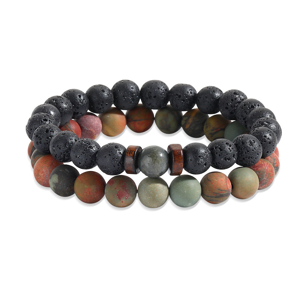 Men's Beaded Suit Map Stone Haematite Cross Bracelets