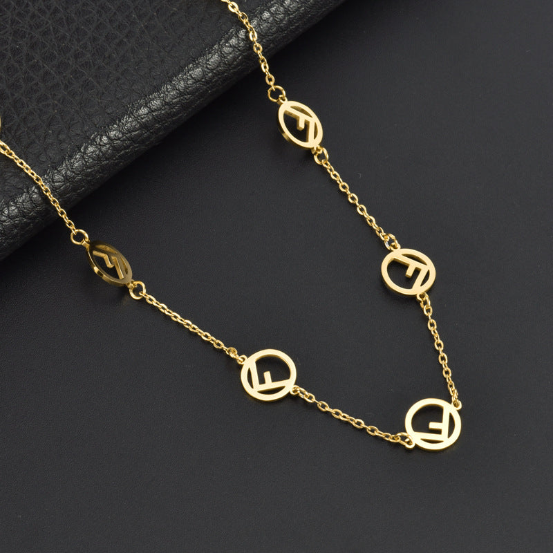 Classic Multiple F Letter Female Titanium Necklaces