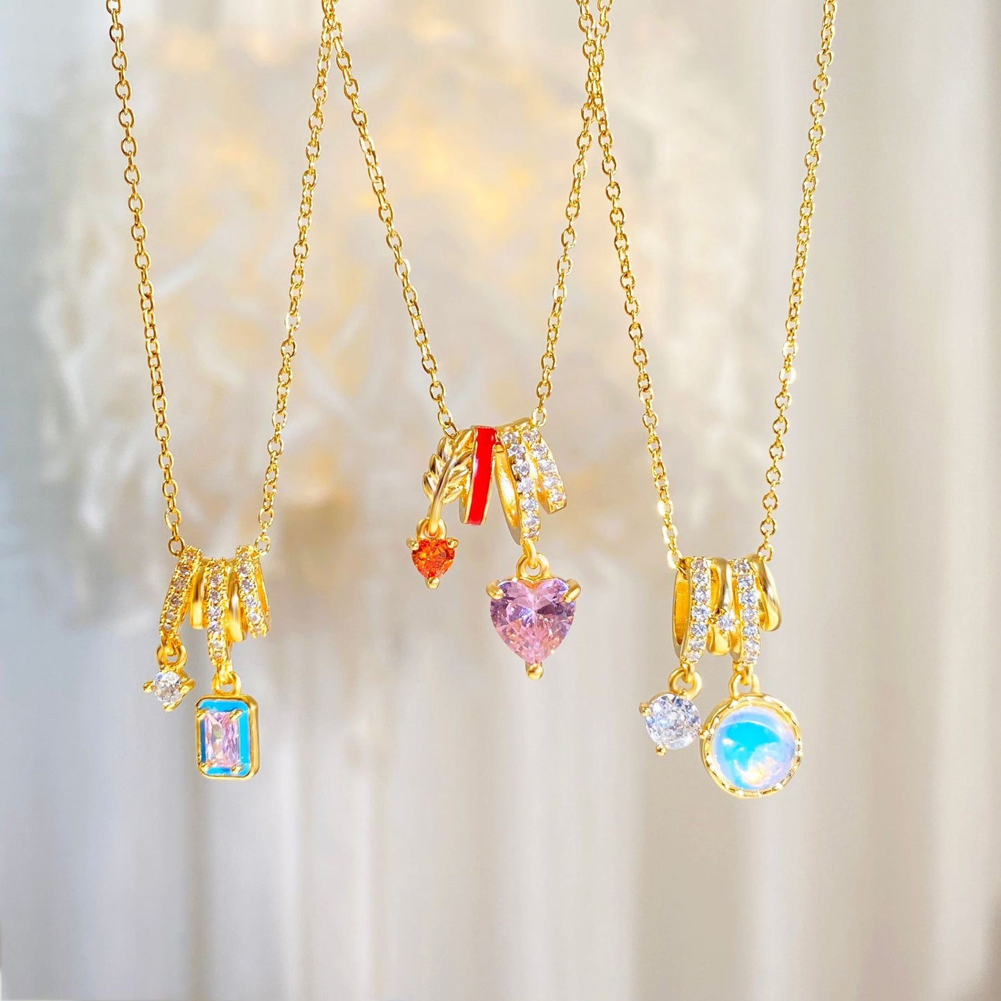 High-grade Copper Gold-plated Heart Zircon Clavicle Chain Necklaces