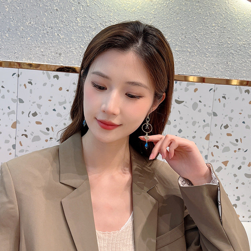 Women's Needle Elegant Retro Blue Long Dress Earrings