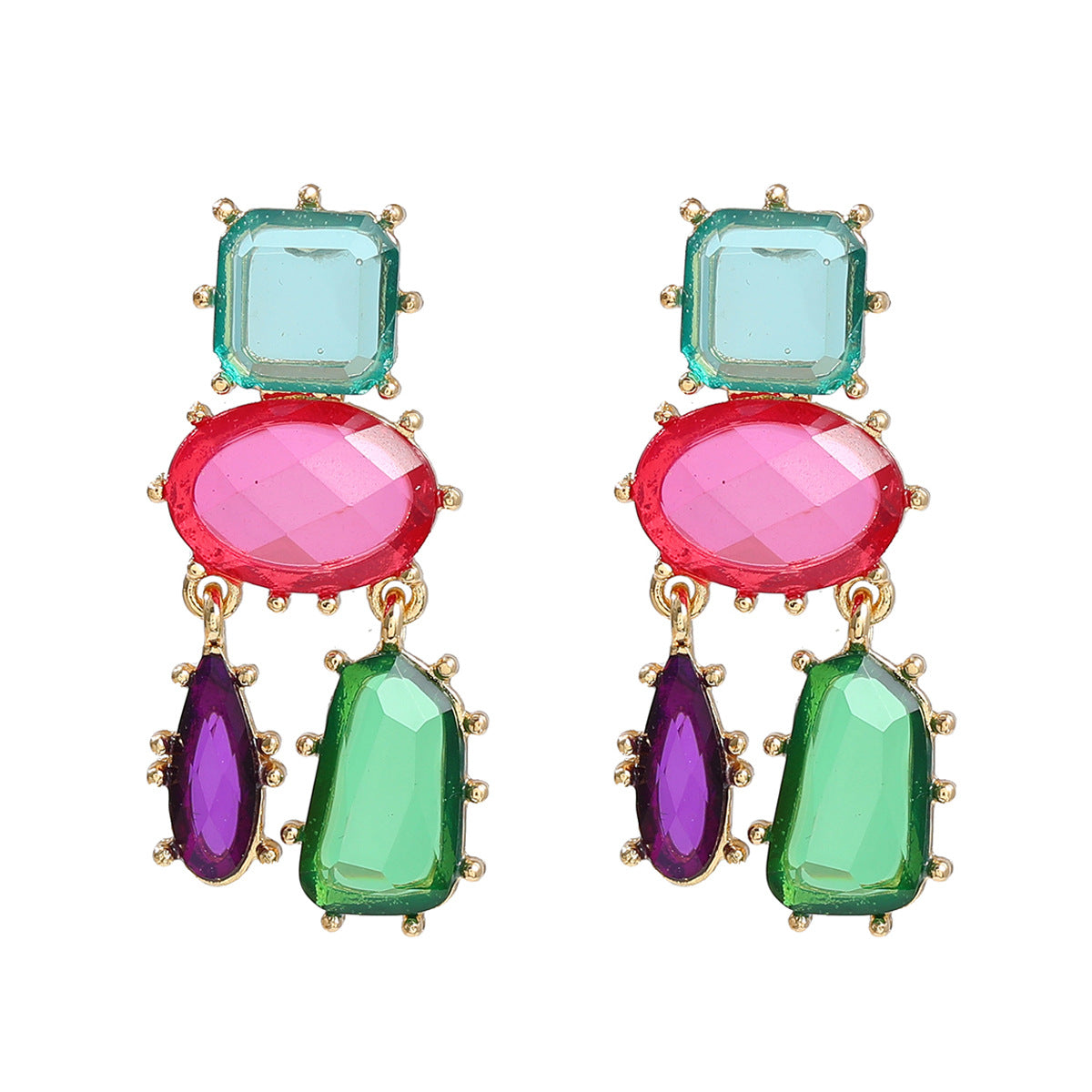Women's Crystals Exaggerated Geometric Color Matching Bohemian Earrings