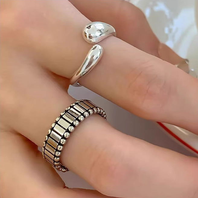 Female Personalized Hip Hop Sweet Cool Twin Vertical Pattern Rings