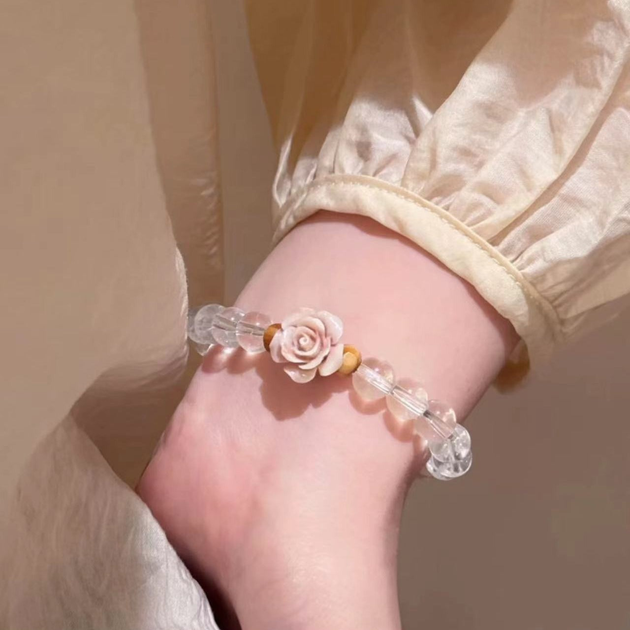 Misty Pink Rose Flower Beaded Female Bracelets