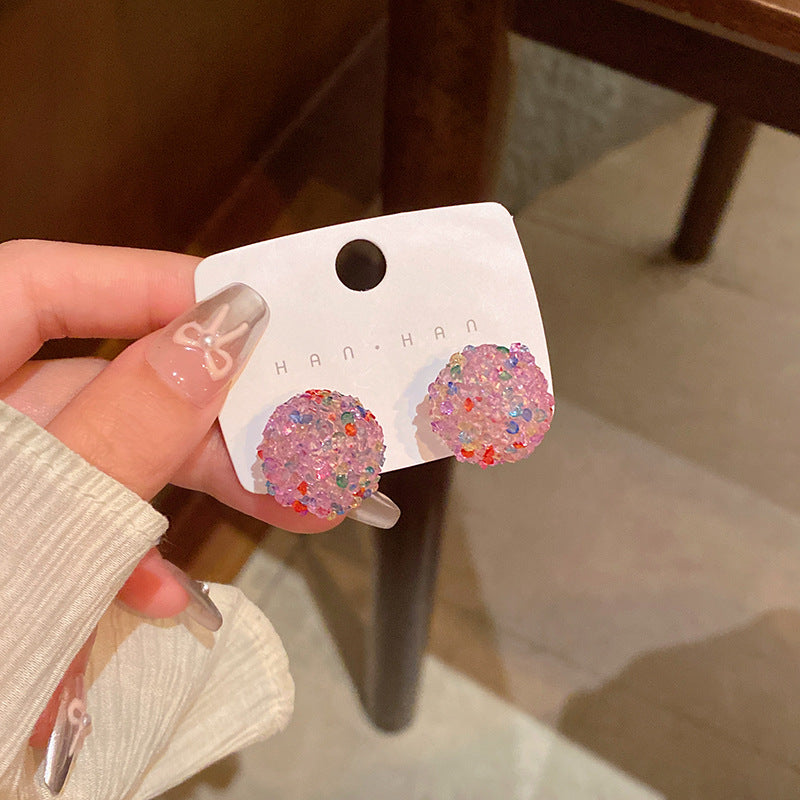 Colorful Flower Fairy Indie Pop Style Granulated Sugar Round Love Earrings