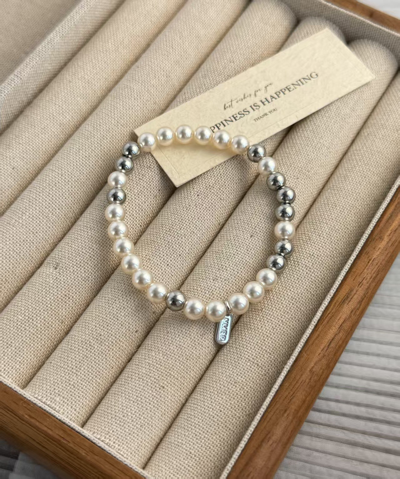 Women's & Men's Korean Style Black Agate White Crystal Bracelet