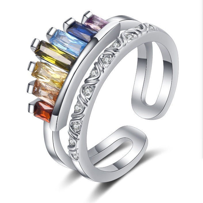 Women's Korean Micro Inlaid Zircon Rainbow Crown Rings