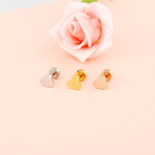 Simple Fresh Love Titanium Steel Female Small Ear Earrings