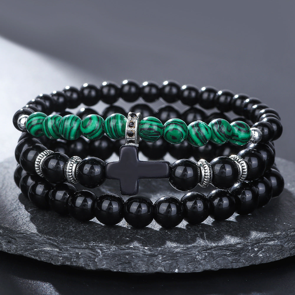 Men's Beaded Suit Map Stone Haematite Cross Bracelets