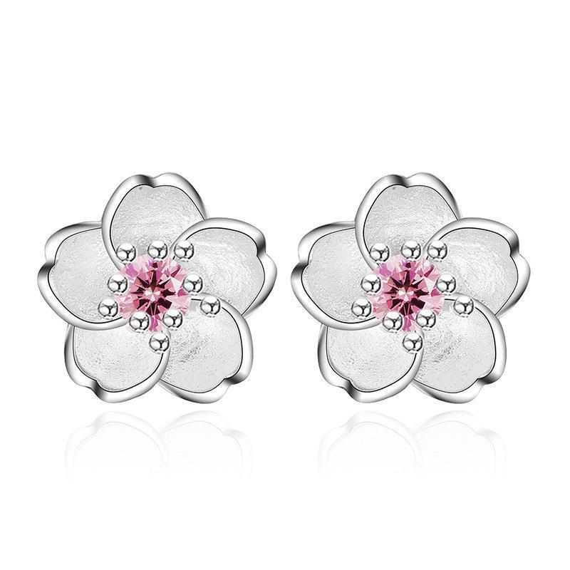 Women's Fashion Romantic Artsy Cherry Blossom Temperament Diamond Studded Earrings