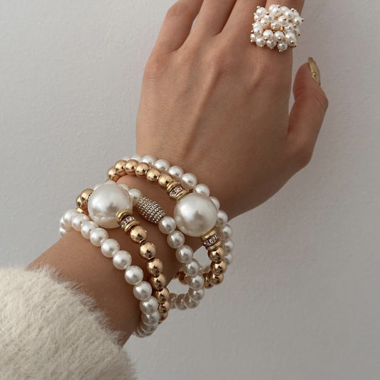Exaggerated Pearl Twin Suit Temperament Big Bracelets