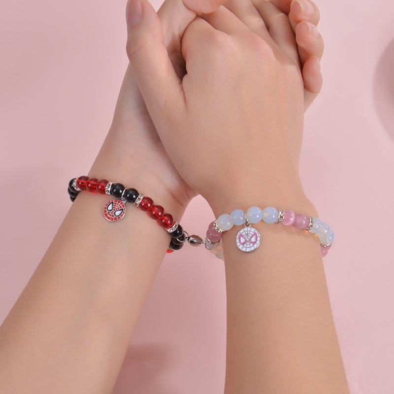 Spider Cat Couple Crystal Opal Magnet Bracelets