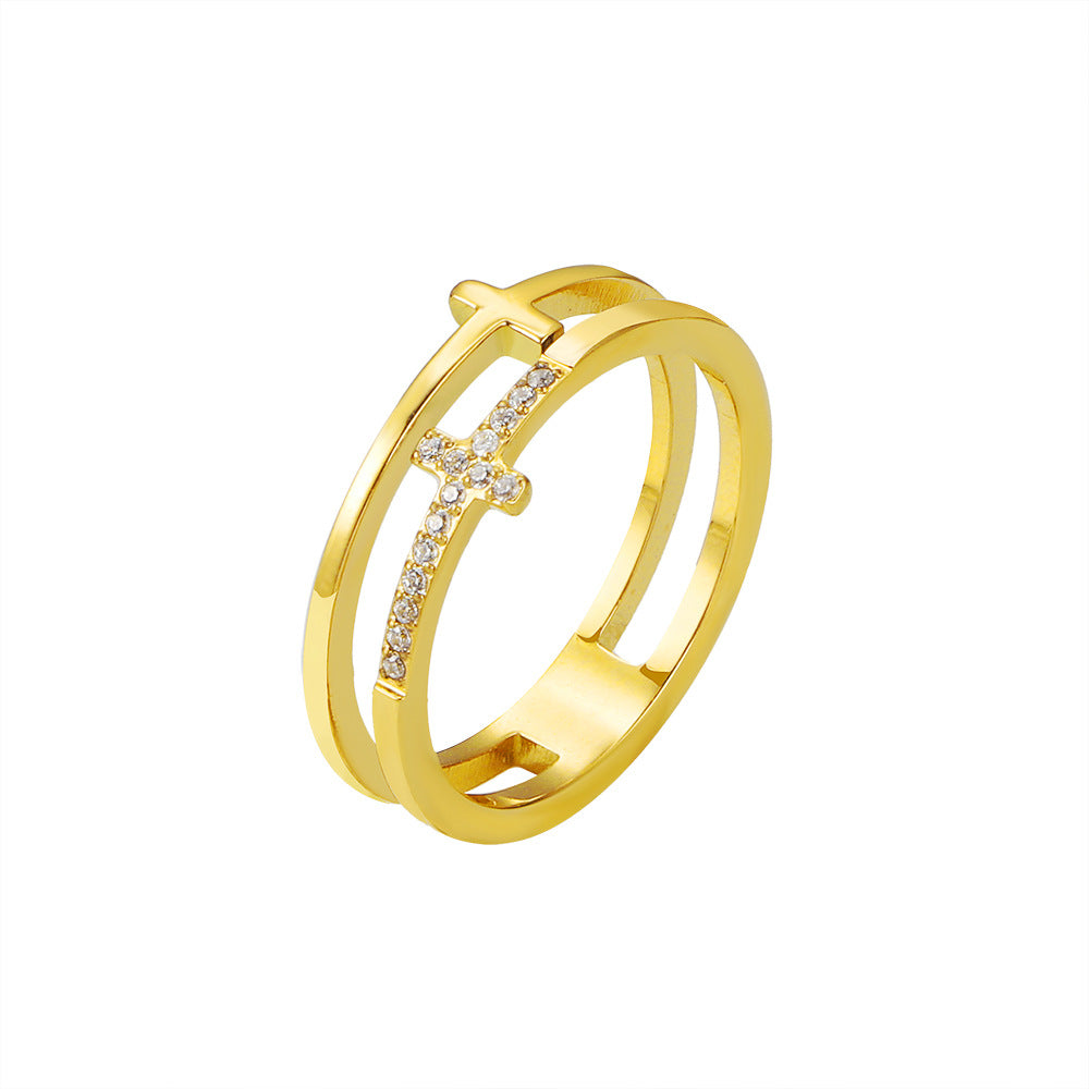 Women's & Men's Cross Diamond Titanium Steel Cold Wind Light Rings