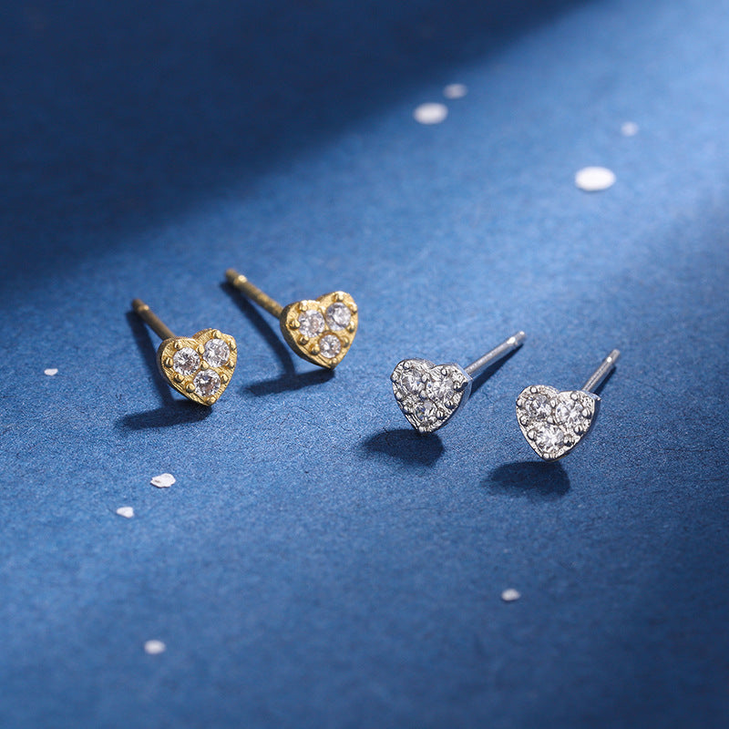 Women's Heart Mini Small Clear Temperament Wild Screw Earrings