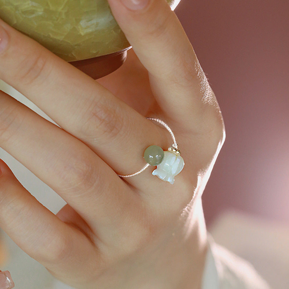 Jade Cube Sugar Female Retro Temperament Color Rings