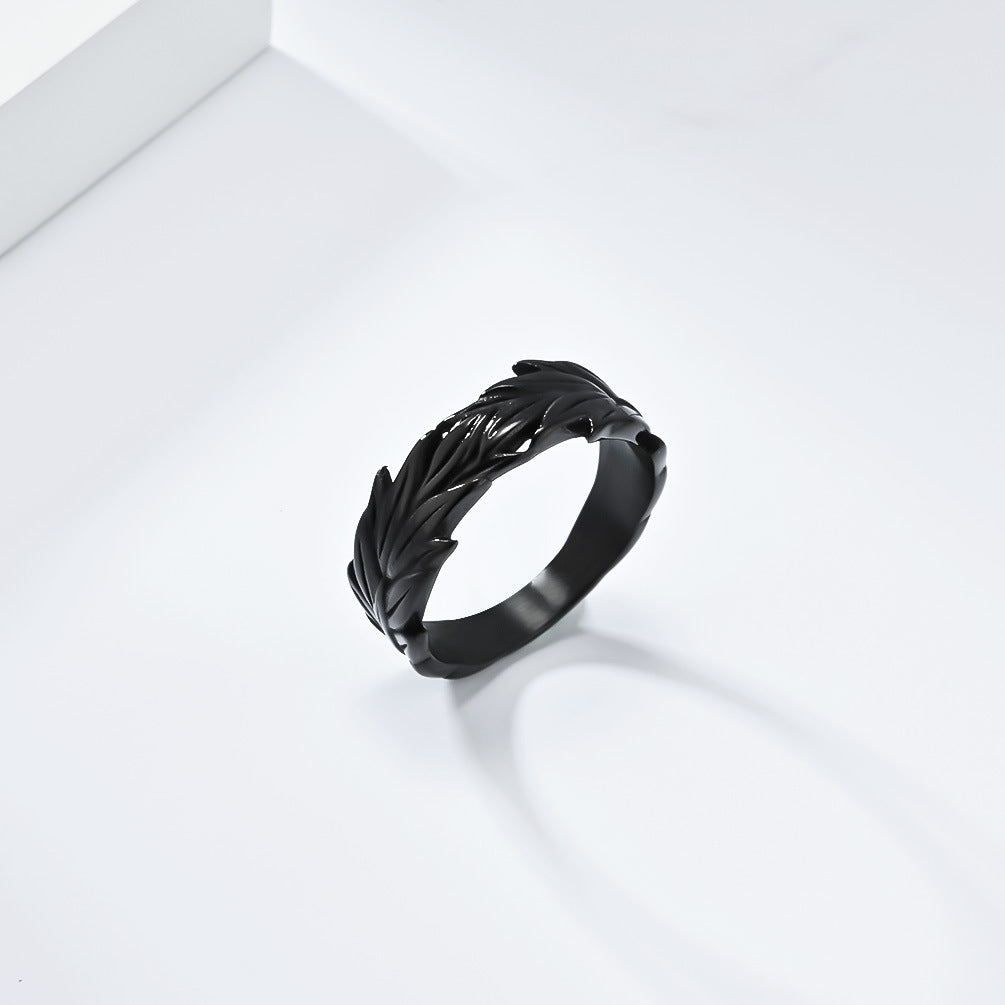 Style Hemp Leaf Titanium Steel Niche Rings
