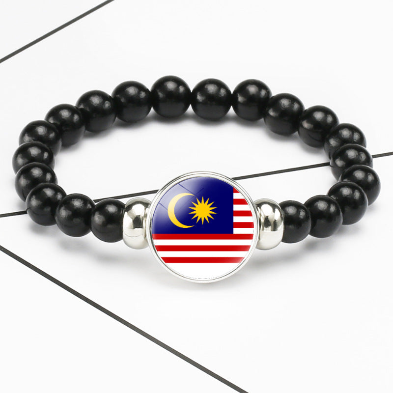 Flag Pattern Time Stone Black Elastic String Beads Bracelets