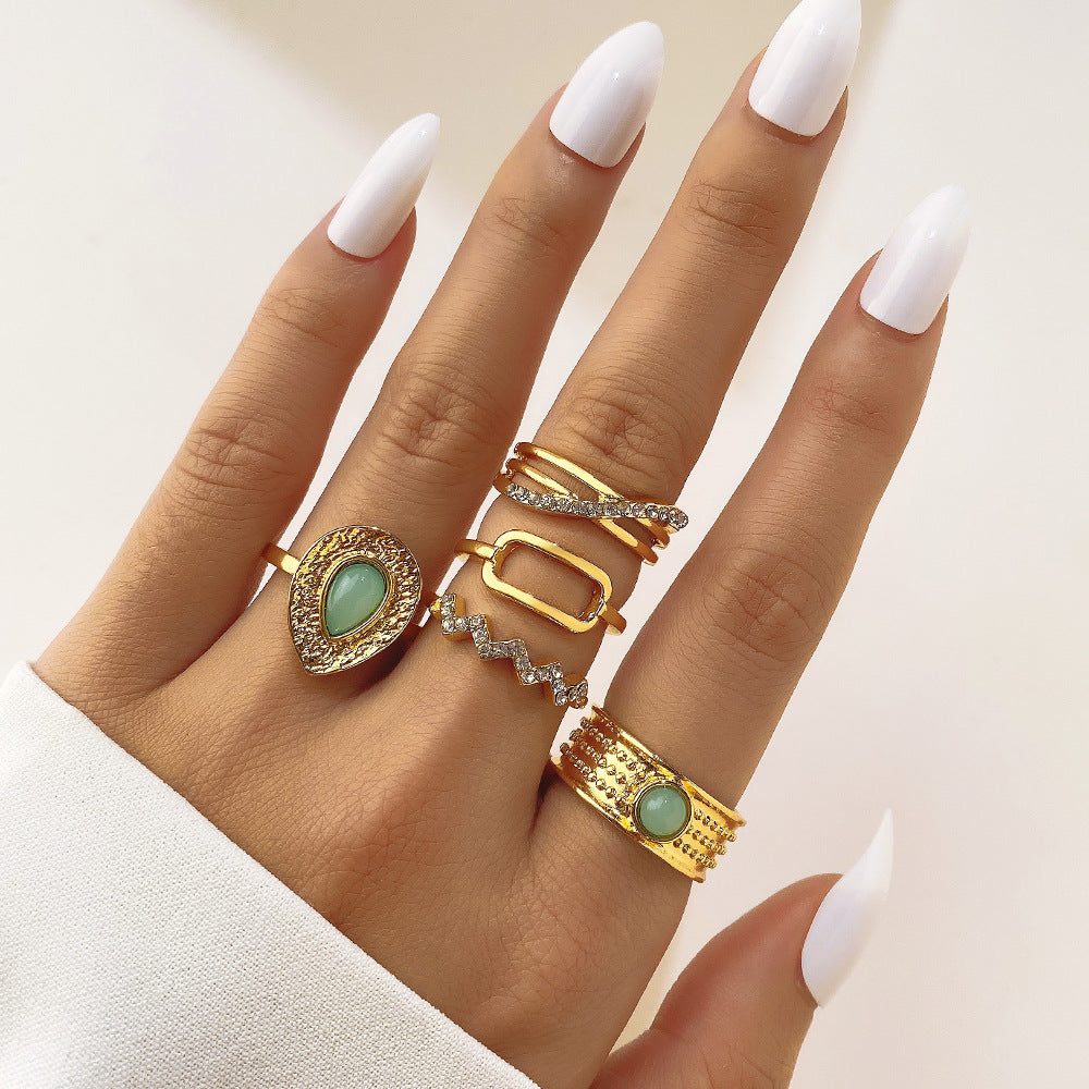 Women's Turquoise Twist Gold Wave Knuckle Rings