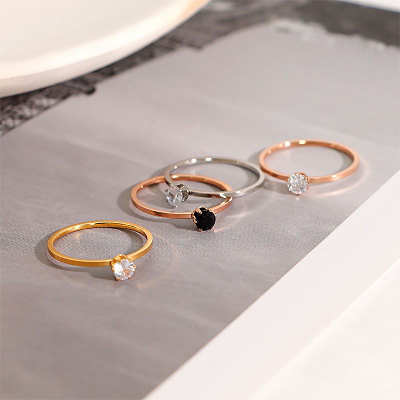 Women's Titanium Steel Single Rhinestone Girlfriends Wedding Rings