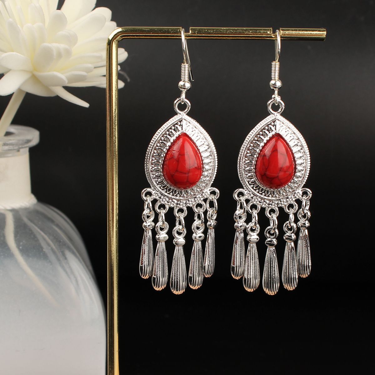 Ethnic Style Miao Sier Turquoise Tassel Earrings