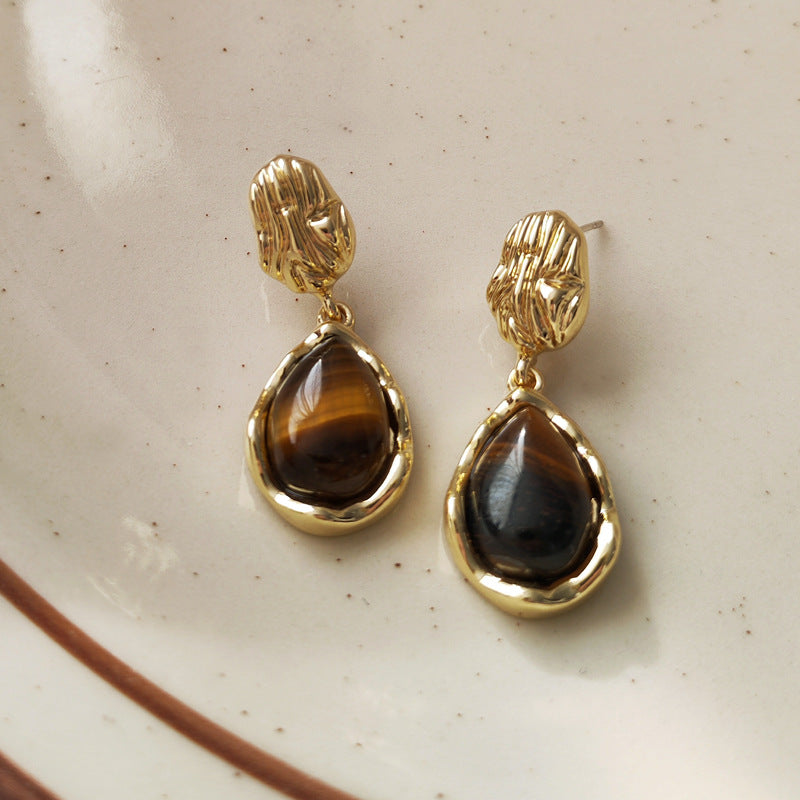 Retro Tigereye Personalized Minority Irregular Ear Earrings
