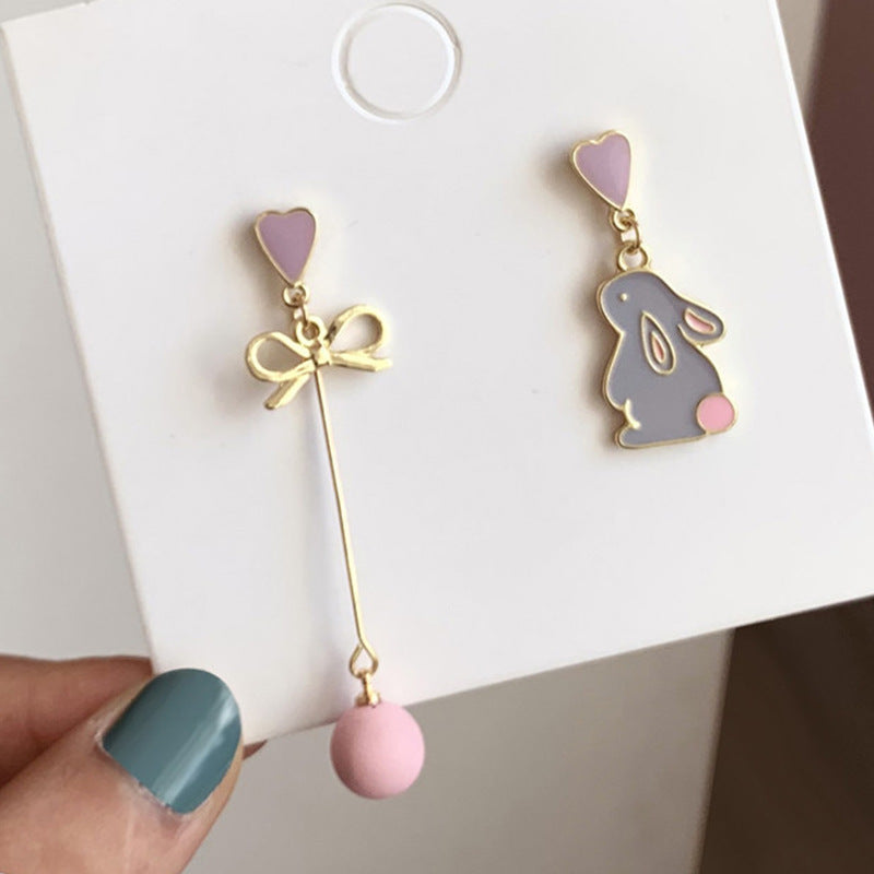 Fan Asymmetric Long Tassel Imitation Pearl Painting Earrings