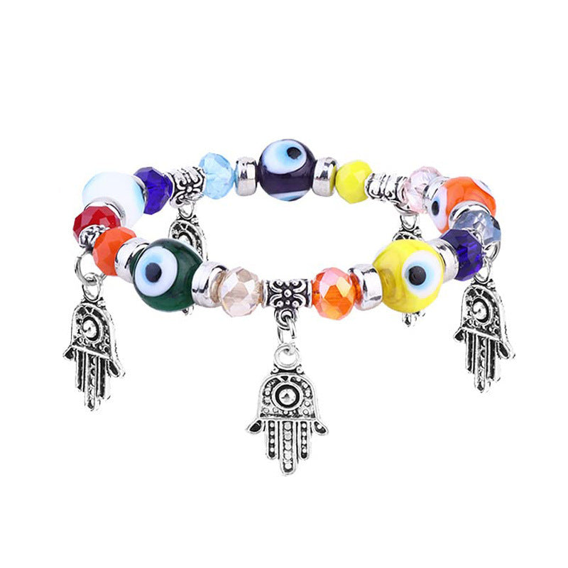 Fatima Palm Beaded Resin Glaze Blue Bracelets