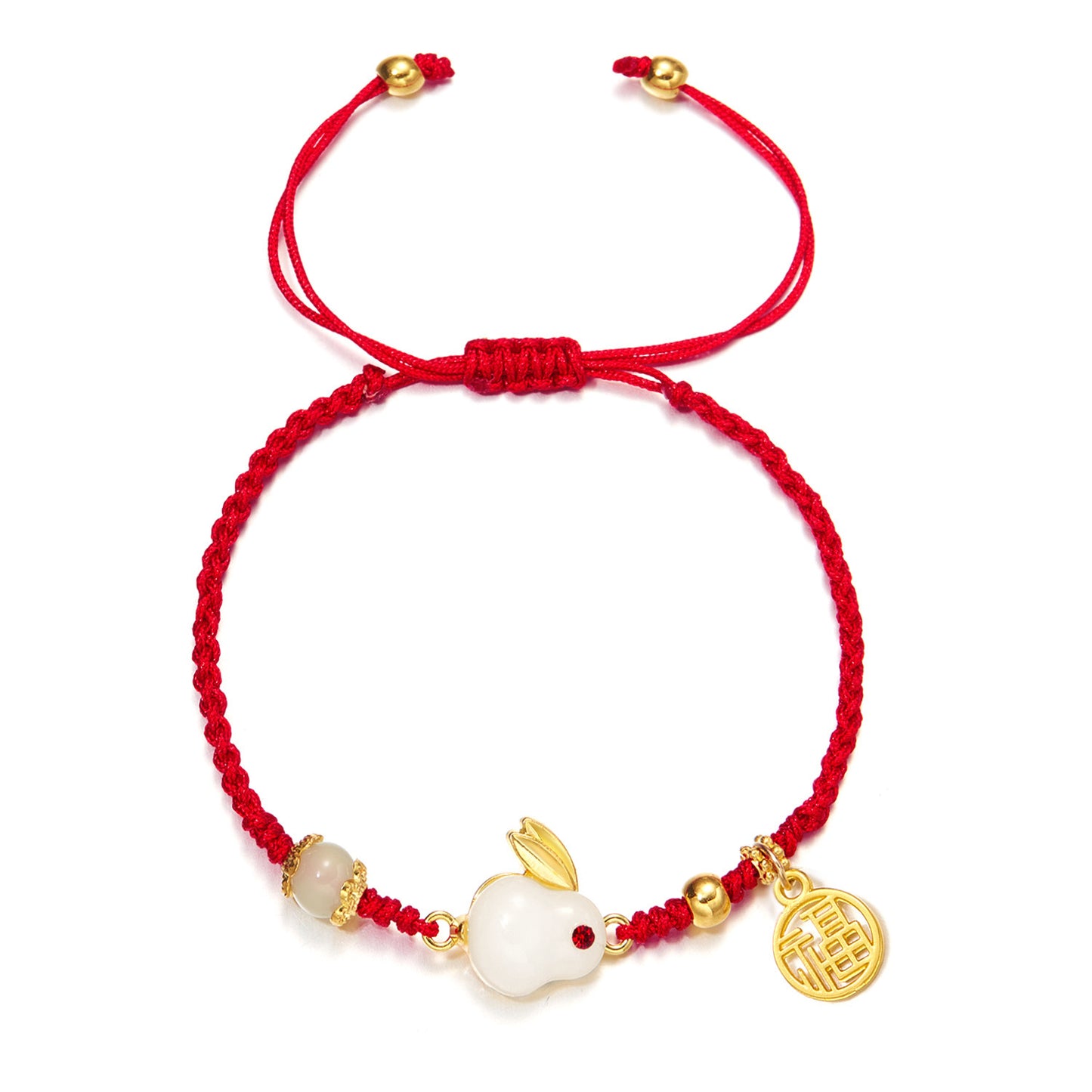 Imitation Jade Blessing Card Zodiac Hare Life Red Rope Bracelets