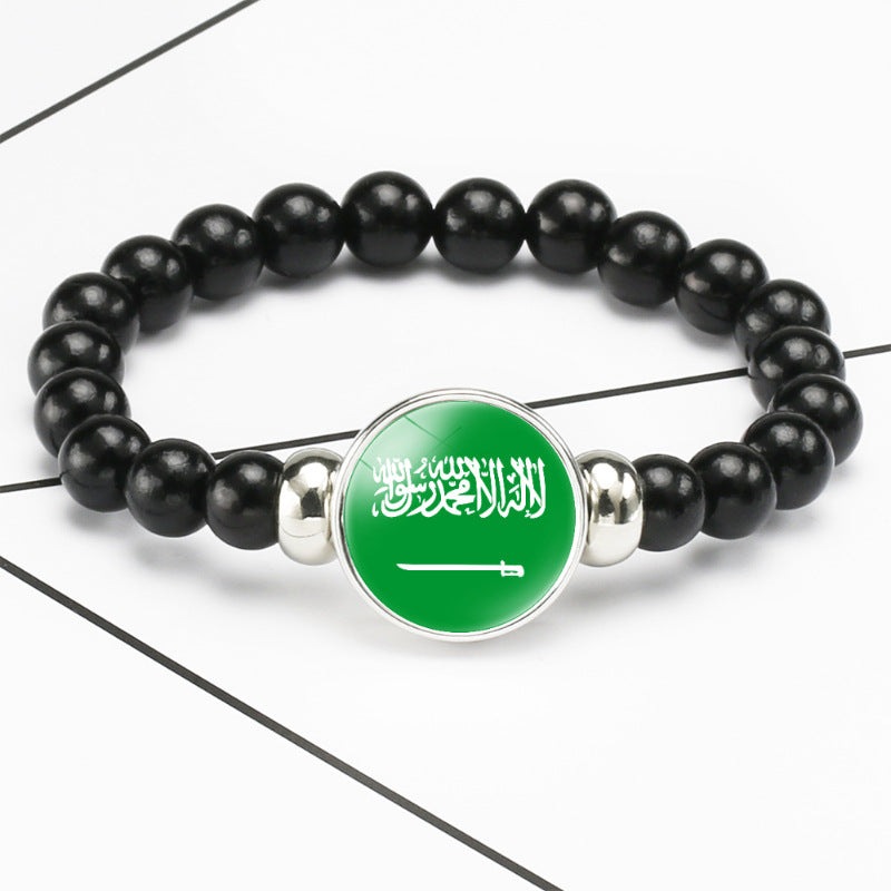 Flag Pattern Time Stone Black Elastic String Beads Bracelets