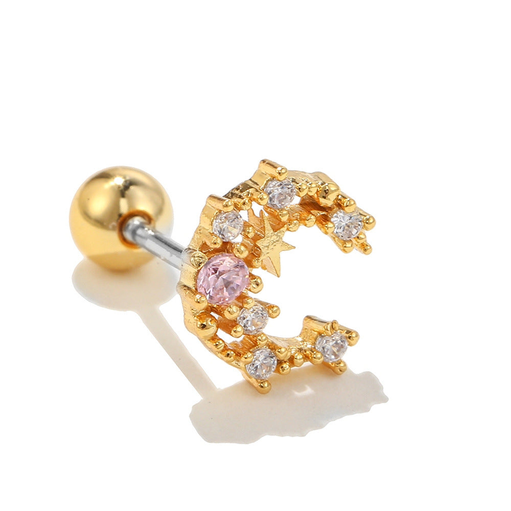 Trendy Star Moon Ear Bone Gold Earrings
