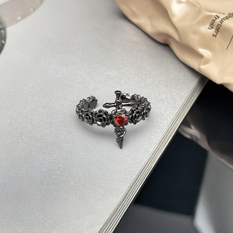 Dark Personality Red Diamond Open Twin Rings