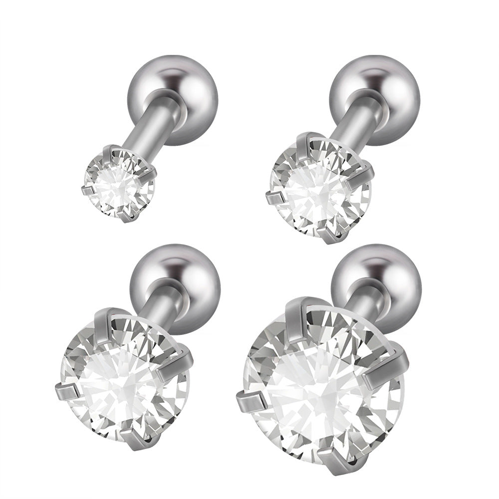 Stainless Steel Grab Opal Round Zircon Earrings