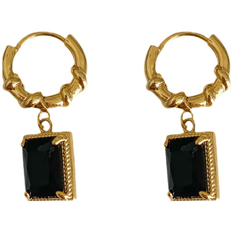 Women's Retro Black Zircon Ear High-grade Light Luxury Earrings