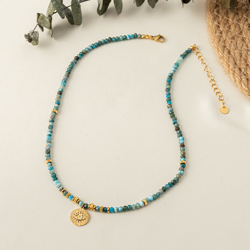 Blue Apatite Beaded Devil Angel Eyes Necklaces
