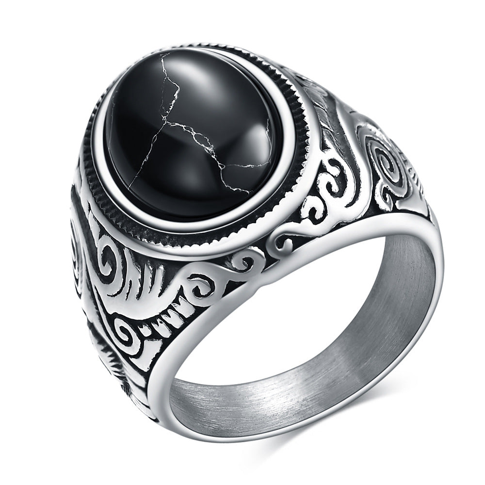 Stainless Steel Personality Retro Turquoise Crack Rings