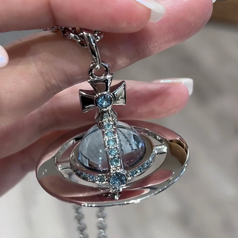 Mother Three-dimensional Planet Glacier Blue Large Necklaces