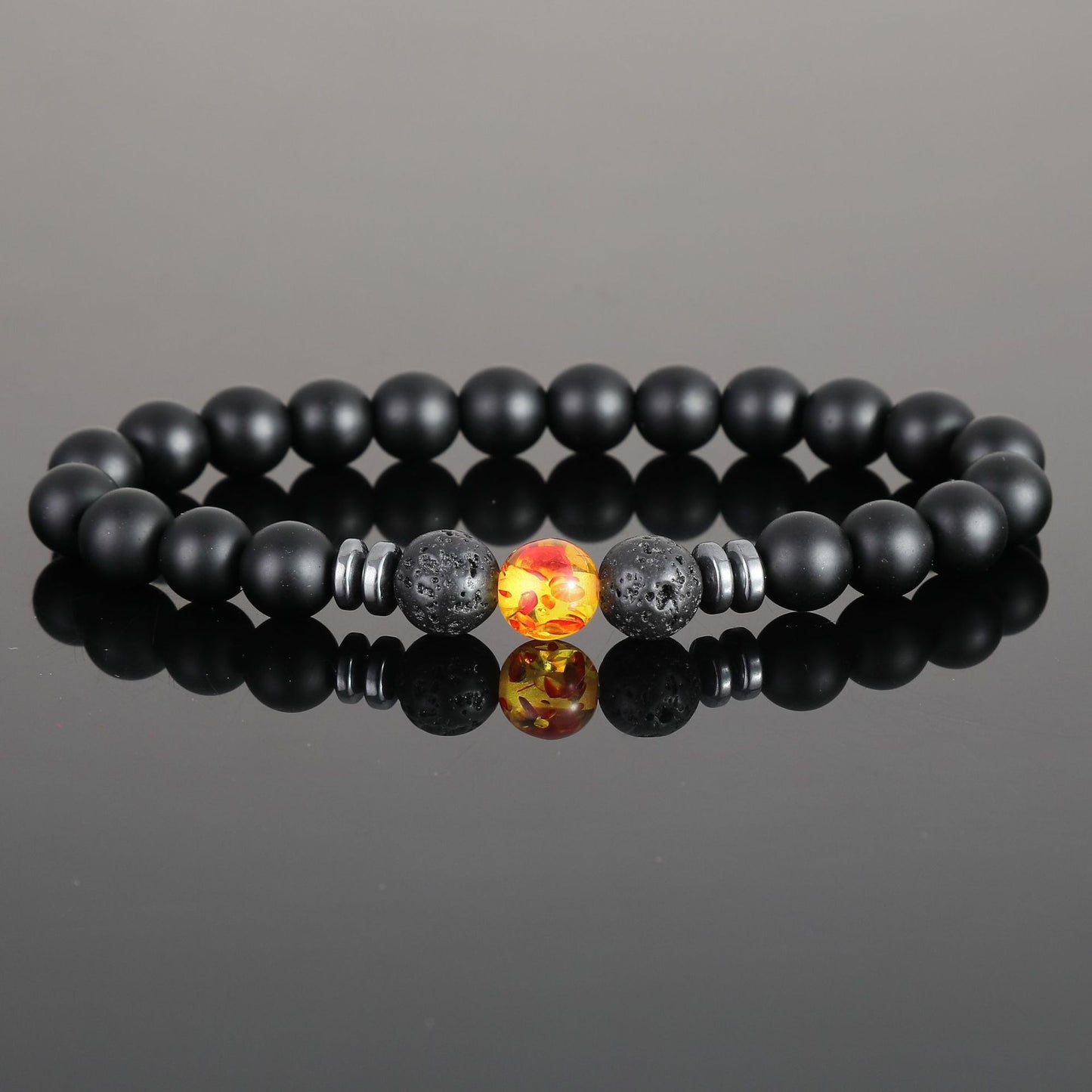 Women's & Men's Black Bead Stone Hematite Spacer Volcanic Bracelets