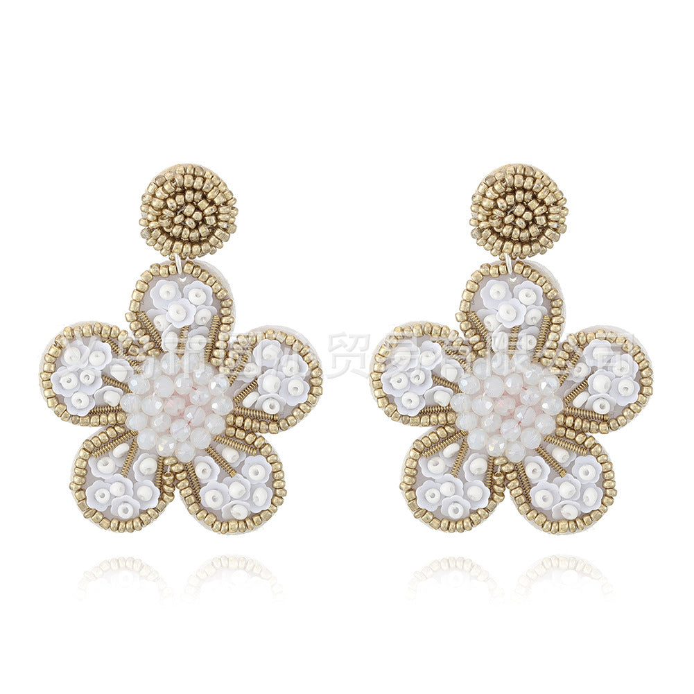 Women's Bohemian Retro Flower Fabric Art Ethnic Style Earrings