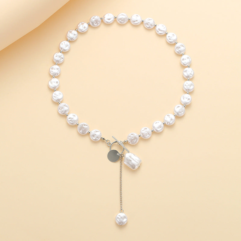Simple Baroque Imitation Flat Pearl Cold Style Tassel Necklaces