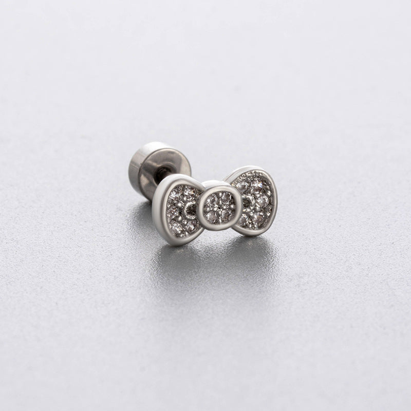 Henson Zircon Butterfly Ear Bone Bow Screw Earrings