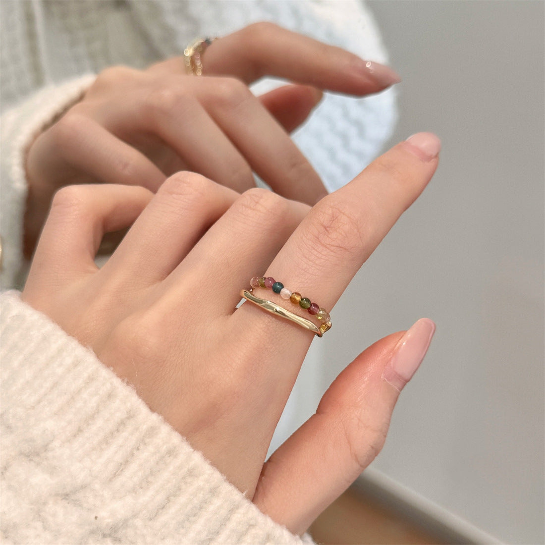 Sier Niche Gentle Natural Colored Gems Female Rings