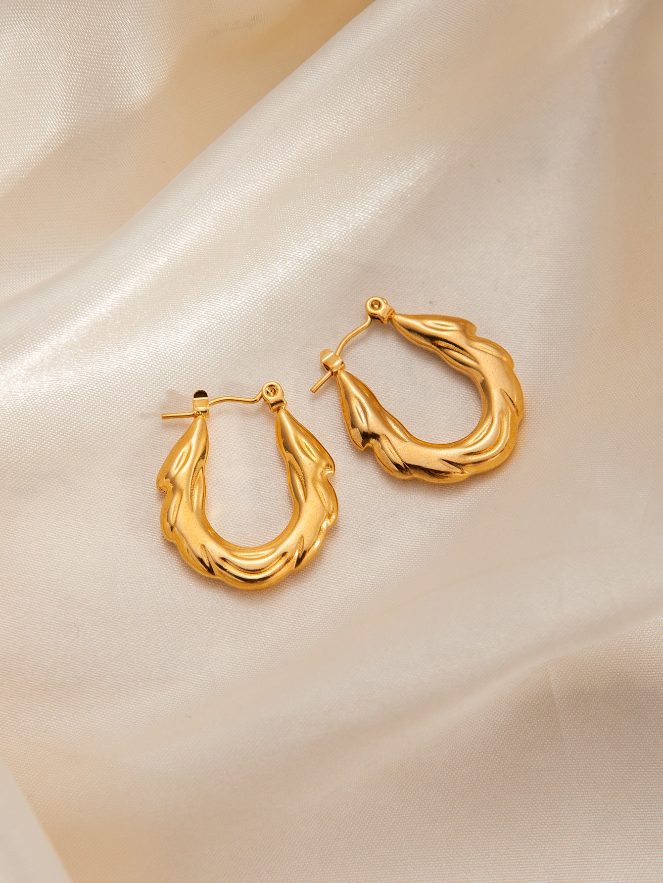 Stainless Steel Ginkgo Leaf Petals Golden Earrings