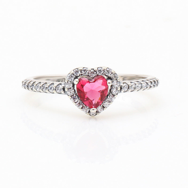 Copper Shining Red Heart Female Light Luxury Noble Diamond Rings